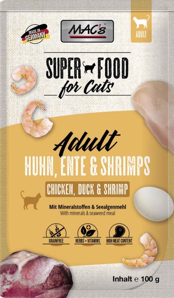 MAC&#039;s Cat Pouch Pack Huhn, Ente &amp; Shrimps (getreidefrei)