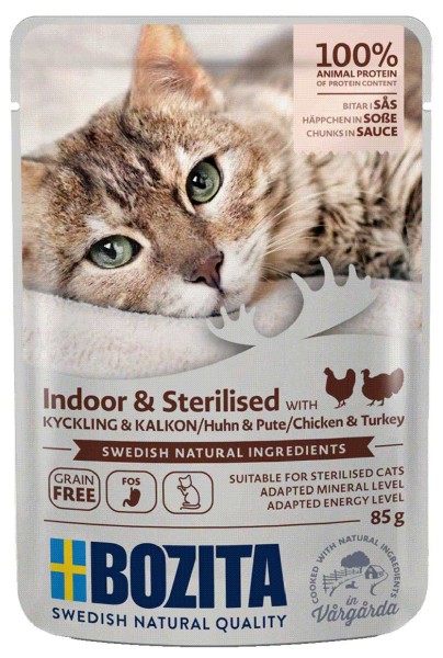 Bozita Cat Indoor &amp; Sterilised mit Hühnchen &amp; Pute in Soße