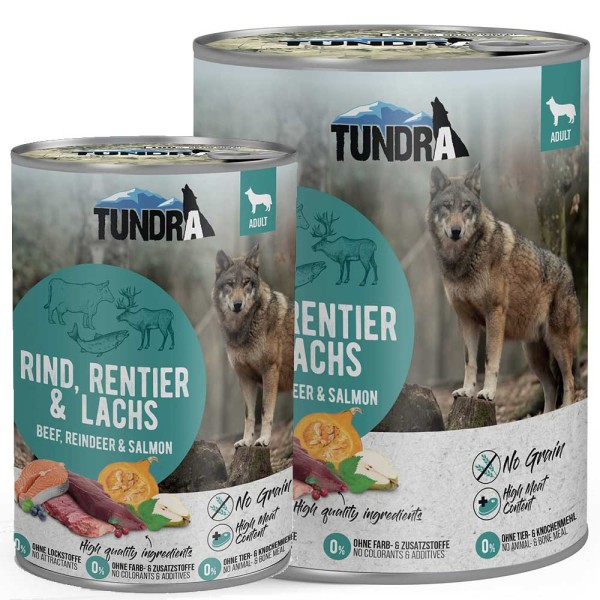 Tundra Hundefutter Rind, Rentier & Lachs, Nassfutter