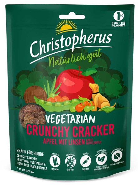 Christopherus Hundesnack Vegetarian - Crunchy Cracker Apfel mit Linsen