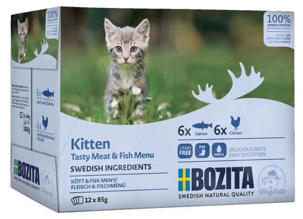 Bozita Cat Kitten Fisch &amp; Fleisch Menü - Häppchen in Sosse - 12 x 85 g