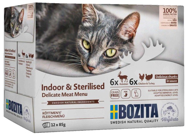 Bozita Cat Indoor & Sterilised Fleischmenü in Sosse - 12 x 85 g