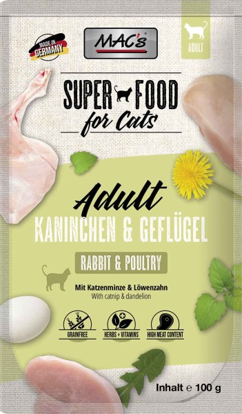 MAC's Cat Pouch Pack Kaninchen & Geflügel (getreidefrei)