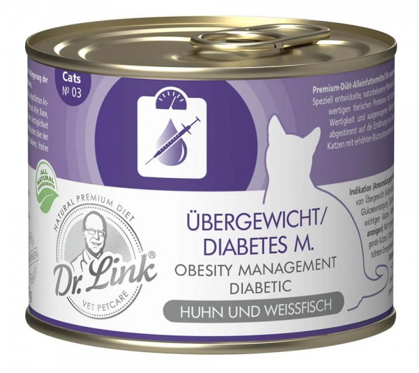Dr. Link Katzenfutter Spezial-Diät Übergewicht-Diabetes Huhn & Weißfisch