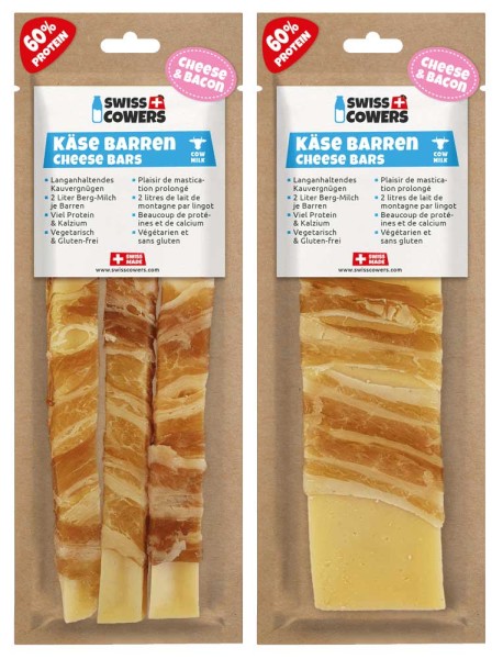 SwissCowers Käse Barren mit Speck - Kauknochen aus Käse und Speck ummantelt