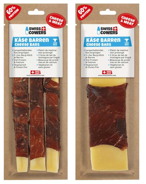 SwissCowers Käse Barren mit Rind - Kauknochen aus Käse und Rindfleich ummantelt