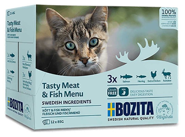 Bozita Cat Fisch & Fleisch Menü - Häppchen in Sosse - 12 x 85G
