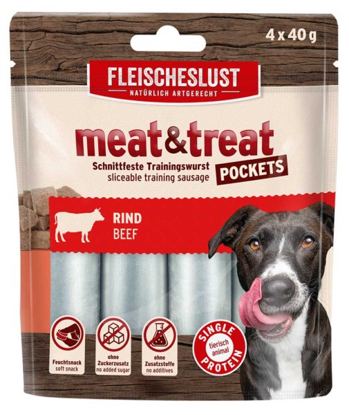 Fleischeslust meat & treat Pockets Rind 4 x 40g